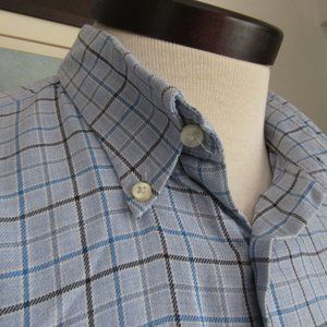 Peter Millar Men's Shirt Large Powder Blue Check Cotton Made in Turkey EUC